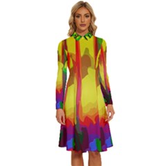 Abstract-vibrant-colour-botany Long Sleeve Shirt Collar A-line Dress by Ket1n9