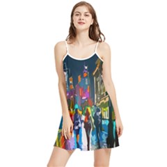 Abstract-vibrant-colour-cityscape Summer Frill Dress