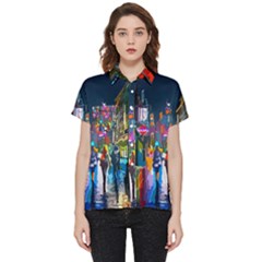 Abstract-vibrant-colour-cityscape Short Sleeve Pocket Shirt