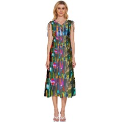 Abstract-vibrant-colour-cityscape V-neck Drawstring Shoulder Sleeveless Maxi Dress by Ket1n9