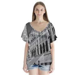 Architecture-parliament-landmark V-neck Flutter Sleeve Top