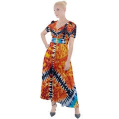 Tie Dye Peace Sign Button Up Short Sleeve Maxi Dress by Ket1n9