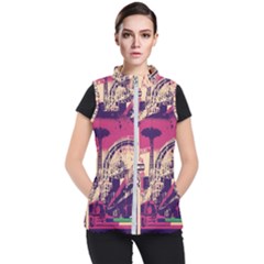 Pink City Retro Vintage Futurism Art Women s Puffer Vest