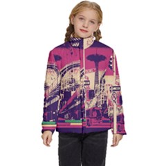 Pink City Retro Vintage Futurism Art Kids  Puffer Bubble Jacket Coat