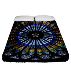 Stained Glass Rose Window In France s Strasbourg Cathedral Fitted Sheet (california King Size) by Ket1n9