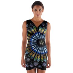 Stained Glass Rose Window In France s Strasbourg Cathedral Wrap Front Bodycon Dress by Ket1n9