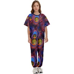 Pretty Peacock Feather Kids  T-shirt And Pants Sports Set by Ket1n9