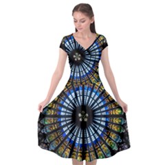 Stained Glass Rose Window In France s Strasbourg Cathedral Cap Sleeve Wrap Front Dress by Ket1n9