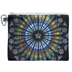 Stained Glass Rose Window In France s Strasbourg Cathedral Canvas Cosmetic Bag (xxl)