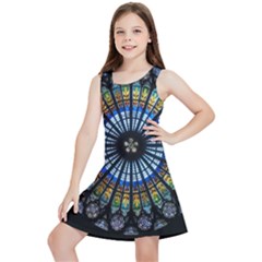 Stained Glass Rose Window In France s Strasbourg Cathedral Kids  Lightweight Sleeveless Dress by Ket1n9