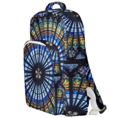 Stained Glass Rose Window In France s Strasbourg Cathedral Double Compartment Backpack by Ket1n9