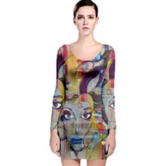 Graffiti-mural-street-art-painting Long Sleeve Bodycon Dress by Ket1n9