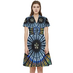 Stained Glass Rose Window In France s Strasbourg Cathedral Short Sleeve Waist Detail Dress