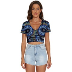 Stained Glass Rose Window In France s Strasbourg Cathedral V-neck Crop Top by Ket1n9