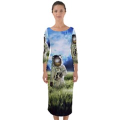 Astronaut Quarter Sleeve Midi Bodycon Dress by Ket1n9