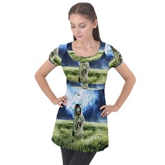 Astronaut Puff Sleeve Tunic Top