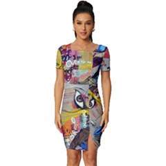 Graffiti-mural-street-art-painting Fitted Knot Split End Bodycon Dress by Ket1n9