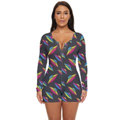 Alien Patterns Vector Graphic Long Sleeve Boyleg Swimsuit by Ket1n9