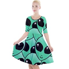 Art Alien Pattern Quarter Sleeve A-line Dress by Ket1n9