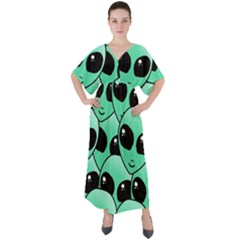 Art Alien Pattern V-neck Boho Style Maxi Dress by Ket1n9