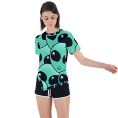 Art Alien Pattern Asymmetrical Short Sleeve Sports T-shirt by Ket1n9