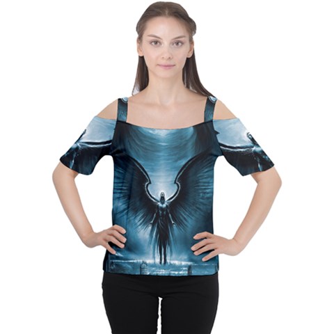Rising Angel Fantasy Cutout Shoulder T-shirt by Ket1n9