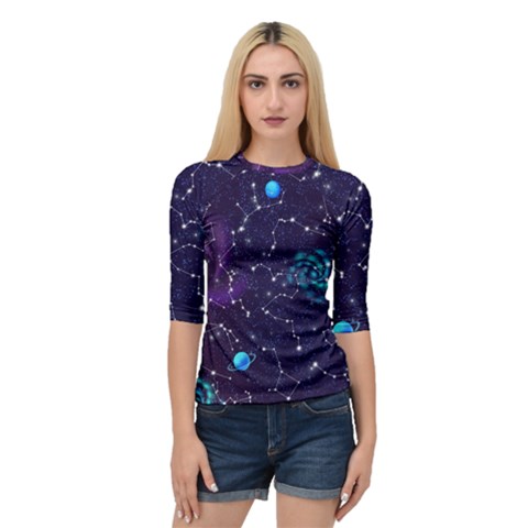 Realistic-night-sky-poster-with-constellations Quarter Sleeve Raglan T-shirt by Ket1n9