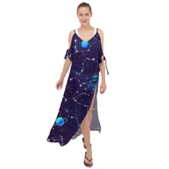 Realistic-night-sky-poster-with-constellations Maxi Chiffon Cover Up Dress