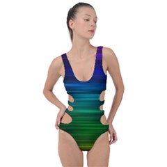 Blue And Green Lines Side Cut Out Swimsuit by Ket1n9