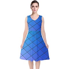 Blue Pattern Plain Cartoon V-neck Midi Sleeveless Dress  by Ket1n9