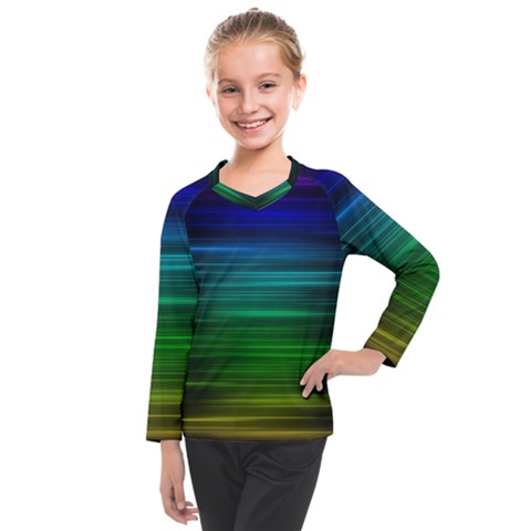 Blue And Green Lines Kids  Long Mesh T-shirt by Ket1n9