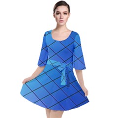 Blue Pattern Plain Cartoon Velour Kimono Dress by Ket1n9