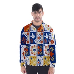Mexican-talavera-pattern-ceramic-tiles-with-flower-leaves-bird-ornaments-traditional-majolica-style- Men s Windbreaker by Ket1n9