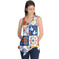 Mexican-talavera-pattern-ceramic-tiles-with-flower-leaves-bird-ornaments-traditional-majolica-style- Sleeveless Tunic by Ket1n9