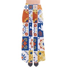 Mexican-talavera-pattern-ceramic-tiles-with-flower-leaves-bird-ornaments-traditional-majolica-style- So Vintage Palazzo Pants by Ket1n9