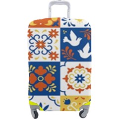 Mexican-talavera-pattern-ceramic-tiles-with-flower-leaves-bird-ornaments-traditional-majolica-style- Luggage Cover (large) by Ket1n9