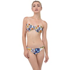 Mexican-talavera-pattern-ceramic-tiles-with-flower-leaves-bird-ornaments-traditional-majolica-style- Classic Bandeau Bikini Set