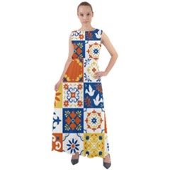 Mexican-talavera-pattern-ceramic-tiles-with-flower-leaves-bird-ornaments-traditional-majolica-style- Chiffon Mesh Boho Maxi Dress by Ket1n9