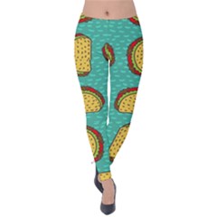 Taco-drawing-background-mexican-fast-food-pattern Velvet Leggings