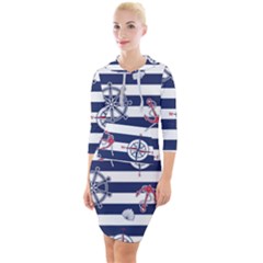 Seamless-marine-pattern Quarter Sleeve Hood Bodycon Dress by Ket1n9