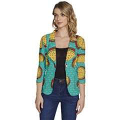 Taco-drawing-background-mexican-fast-food-pattern Women s One-button 3/4 Sleeve Short Jacket by Ket1n9