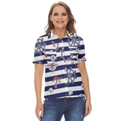 Seamless-marine-pattern Women s Short Sleeve Double Pocket Shirt