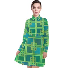 Green-abstract-geometric Long Sleeve Chiffon Shirt Dress by Ket1n9