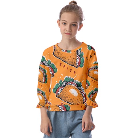Seamless-pattern-with-taco Kids  Cuff Sleeve Top by Ket1n9