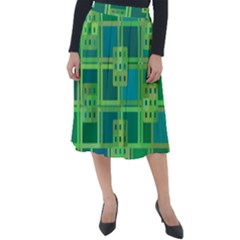 Green-abstract-geometric Classic Velour Midi Skirt  by Ket1n9