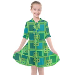 Green-abstract-geometric Kids  All Frills Chiffon Dress by Ket1n9