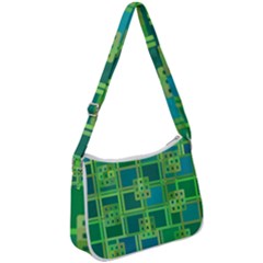 Green-abstract-geometric Zip Up Shoulder Bag by Ket1n9