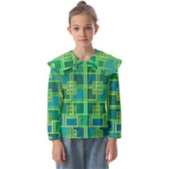 Green-abstract-geometric Kids  Peter Pan Collar Blouse by Ket1n9