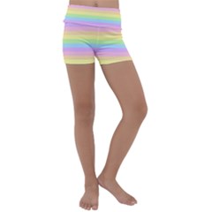 Cute Pastel Rainbow Stripes Kids  Lightweight Velour Yoga Shorts by Ket1n9
