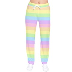 Cute Pastel Rainbow Stripes Women Velvet Drawstring Pants by Ket1n9